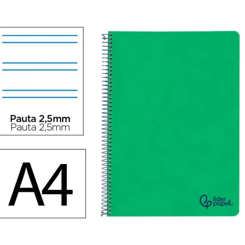 CUADERNO ESPIRAL LIDERPAPEL A4 WONDER TAPA PLASTICO 80H 90GR PAUTA ESTRECHA 2,5MM CON MARGEN COLOR VERDE OSCURO