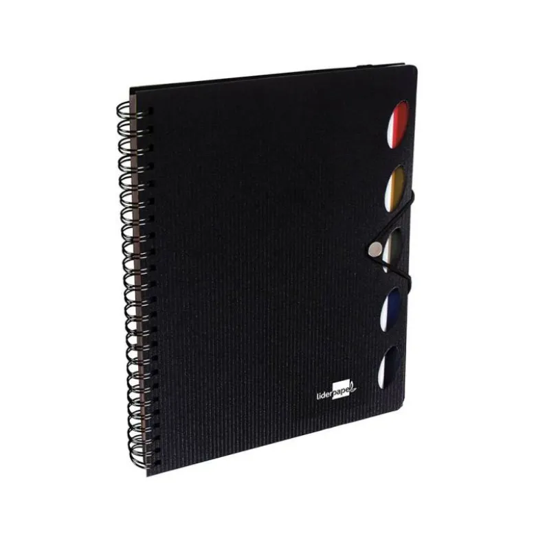 Cuaderno espiral liderpapel a4 micro executive tapa plastico 100h 80 gr cuadro 5mm 5 separadores con gomilla negro