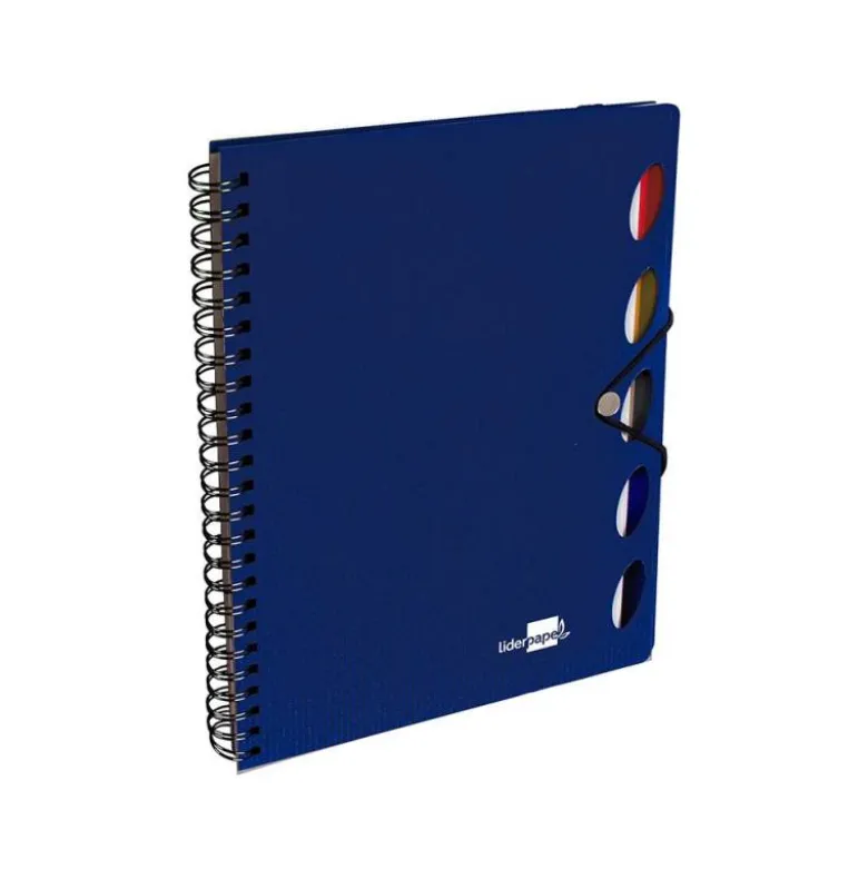 Cuaderno espiral liderpapel a4 micro executive tapa plastico 100h 80 gr cuadro 5mm 5 separadores con gomilla azul
