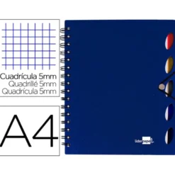 Cuaderno espiral liderpapel a4 micro executive tapa plastico 100h 80 gr cuadro 5mm 5 separadores con gomilla azul