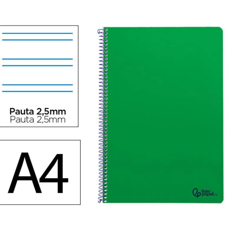 CUADERNO ESPIRAL LIDERPAPEL DIN A4 SMART TAPA BLANDA 80H 75GR PAUTA 2,5MM CON MARGEN COLOR VERDE