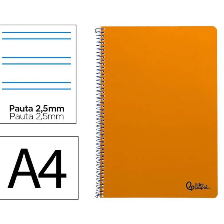 CUADERNO ESPIRAL LIDERPAPEL DIN A4 SMART TAPA BLANDA 80H 75GR PAUTA 3,5MM CON MARGEN COLOR NARANJA