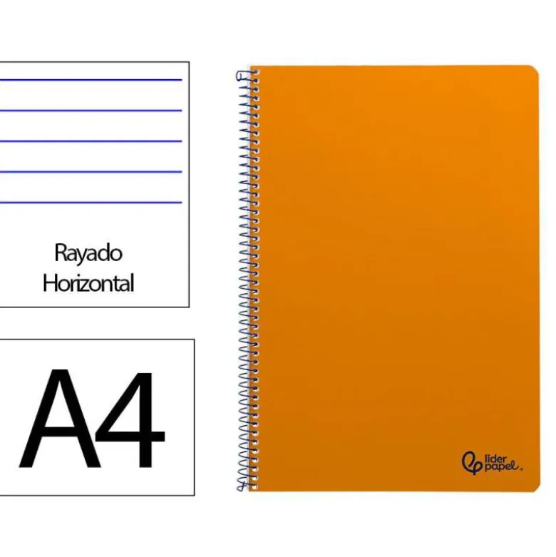 CUADERNO ESPIRAL LIDERPAPEL DIN A4 SMART TAPA BLANDA 80H 75GR RAYADO HORIZONTAL CON MARGEN COLOR NARANJA
