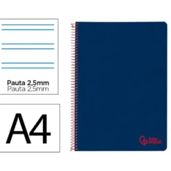 CUADERNO ESPIRAL LIDERPAPEL A4 WONDER TAPA PLASTICO 80H 90GR PAUTA ESTRECHA 2,5MM CON MARGEN COLOR AZUL MARINO