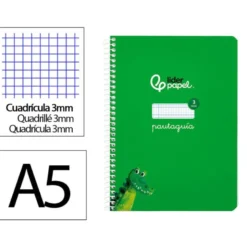 CUADERNO ESPIRAL LIDERPAPEL DI N A5 PAUTAGUIA TAPA BLANDA 40H 75 GR CUADRO PAUTADO 3MM COLOR VERDE