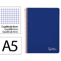 CUADERNO ESPIRAL LIDERPAPEL DIN A5 WITTY TAPA DURA 80H 90GR CUADRO 4MM CON MARGEN COLOR AZUL MARINO
