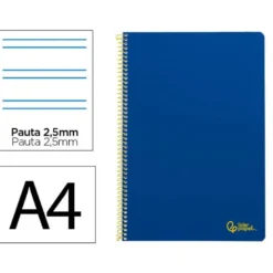 CUADERNO ESPIRAL LIDERPAPEL DIN A4 SMART TAPA BLANDA 80H 75GR PAUTA 2,5MM CON MARGEN COLOR AZUL OSCURO
