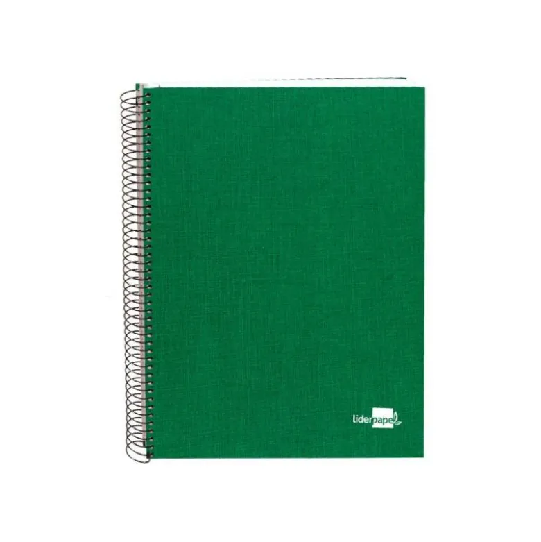 CUADERNO ESPIRAL LIDERPAPEL A4 MICRO PAPERCOAT TAPA FORRADA 140H 75 GR CUADRO5MM 5 BANDAS 4 TALADROS VERDE