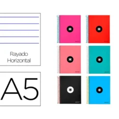 CUADERNO ESPIRAL LIDERPAPEL A5 MICRO ANTARTIK TAPA FORRADA 120 H 100G HORIZONTAL 5 BANDAS6 TALADROS COLORES SURTIDOS
