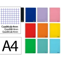 CUADERNO ESPIRAL LIDERPAPEL A4 MICRO SMART TAPA BLANDA 80H 75GR CUADRO 5MM DOBLE MARGEN 4 TALADROS COLORES