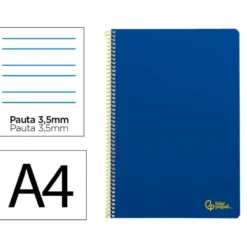CUADERNO ESPIRAL LIDERPAPEL DIN A4 SMART TAPA BLANDA 80H 75GR PAUTA 3,5MM CON MARGEN COLOR AZUL OSCURO