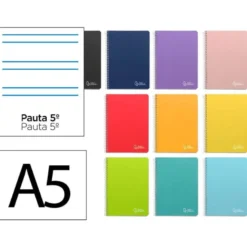 CUADERNO ESPIRAL LIDERPAPEL DIN A5 WITTY TAPA DURA 80H 90GR RAYADO MONTESSORI 5 MM COLORES SURTIDOS