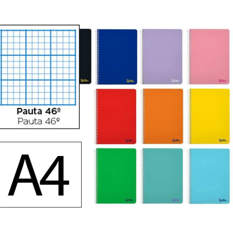 CUADERNO ESPIRAL LIDERPAPEL A4 SMART TAPA BLANDA 80H 75GR RAYADO Nº46 COLORES SURTIDOS