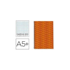 CUADERNO ESPIRAL LIDERPAPEL CUARTO MULTILIDER TAPA FORRADA 80H 80 GR CUADRO 4MM CON MARGEN NARANJA