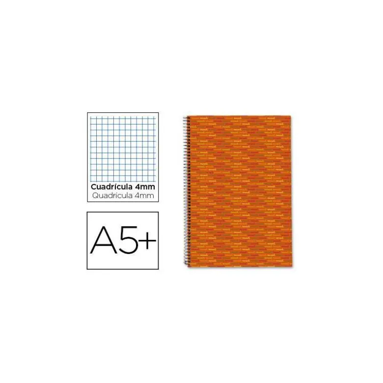 CUADERNO ESPIRAL LIDERPAPEL CUARTO MULTILIDER TAPA FORRADA 80H 80 GR CUADRO 4MM CON MARGEN NARANJA