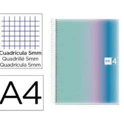 CUADERNO ESPIRAL MIQUELRIUS DIN A4 80 HOJAS 90 GR CUADRO 5 MM TAPA FORRADA AURORA SANTORINI