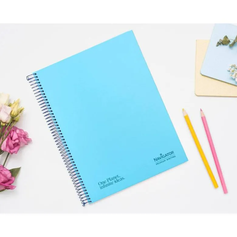 CUADERNO ESPIRAL NAVIGATOR A4 TAPA DURA 80H 80GR CUADRO 4MM CON MARGEN AZUL CLARO