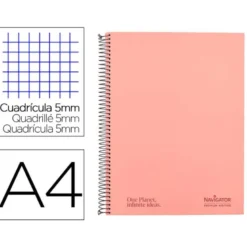 CUADERNO ESPIRAL NAVIGATOR DIN A4 MICRO TAPA FORRADA 120H 80GR CUADRO 5MM 5 BANDAS 4 TALADROS ROSA