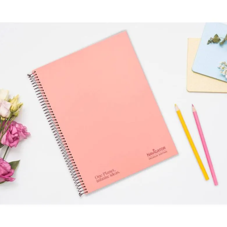 CUADERNO ESPIRAL NAVIGATOR DIN A4 MICRO TAPA FORRADA 120H 80GR CUADRO 5MM 5 BANDAS 4 TALADROS ROSA