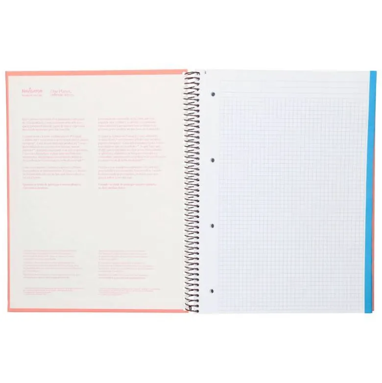 CUADERNO ESPIRAL NAVIGATOR DIN A4 MICRO TAPA FORRADA 120H 80GR CUADRO 5MM 5 BANDAS 4 TALADROS ROSA