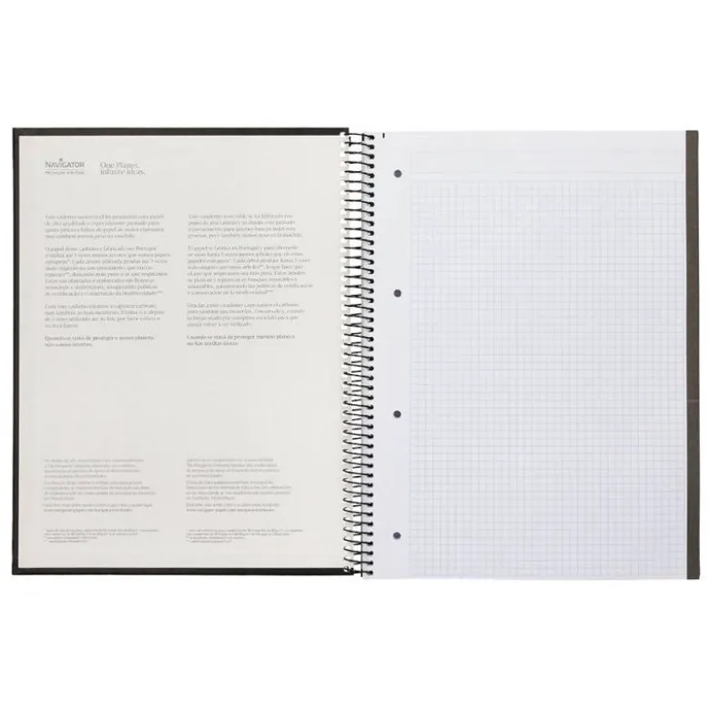 CUADERNO ESPIRAL NAVIGATOR A4 TAPA DURA 80H 80GR CUADRO 4MM CON MARGEN NEGRO