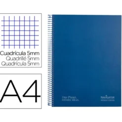 CUADERNO ESPIRAL NAVIGATOR A4 MICRO TAPA FORRADA 80H 80GR CUADRO 5MM UNA BANDA COLOR AZUL MARINO