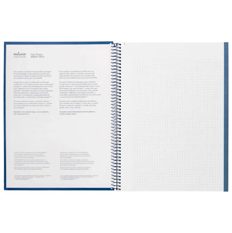 CUADERNO ESPIRAL NAVIGATOR A4 MICRO TAPA FORRADA 80H 80GR CUADRO 5MM UNA BANDA COLOR AZUL MARINO