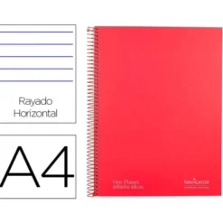 CUADERNO ESPIRAL NAVIGATOR A4 MICRO TAPA FORRADA 80H 80GR CUADRO 5MM 1 BANDA COLOR ROJO