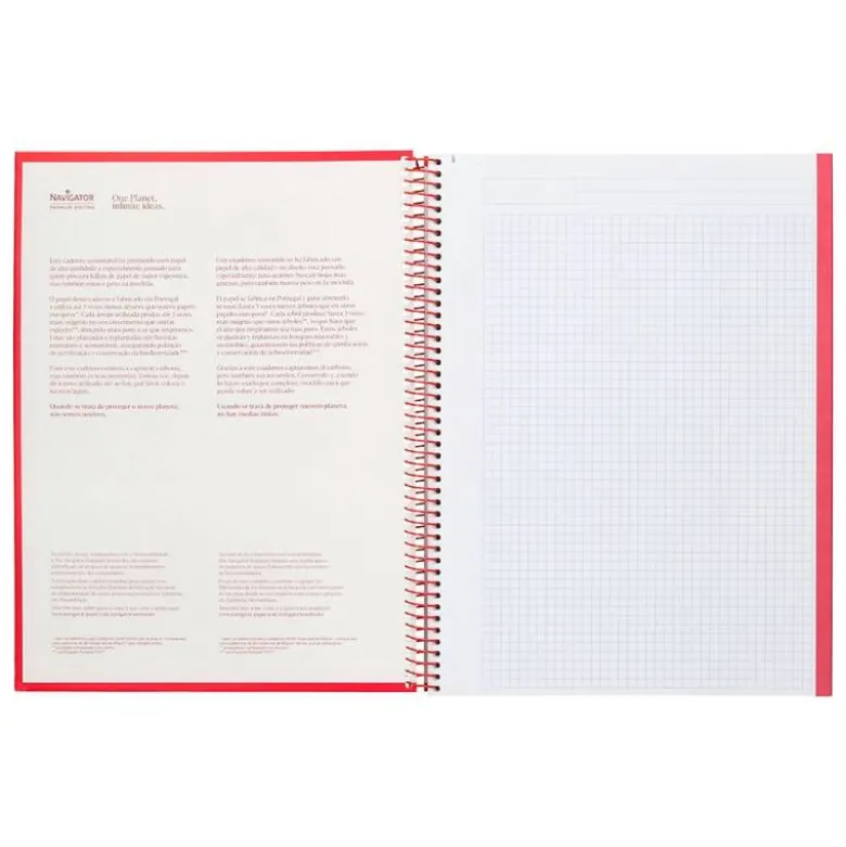 CUADERNO ESPIRAL NAVIGATOR A4 MICRO TAPA FORRADA 80H 80GR CUADRO 5MM 1 BANDA COLOR ROJO