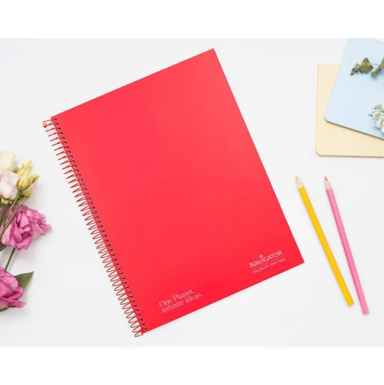 CUADERNO ESPIRAL NAVIGATOR A4 MICRO TAPA FORRADA 80H 80GR CUADRO 5MM 1 BANDA COLOR ROJO