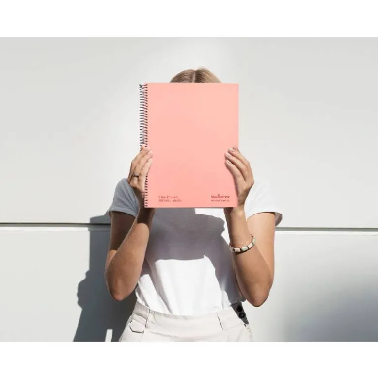 CUADERNO ESPIRAL NAVIGATOR A4 MICRO TAPA FORRADA 80H 80GR CUADRO 5MM 1 BANDA COLOR CORAL