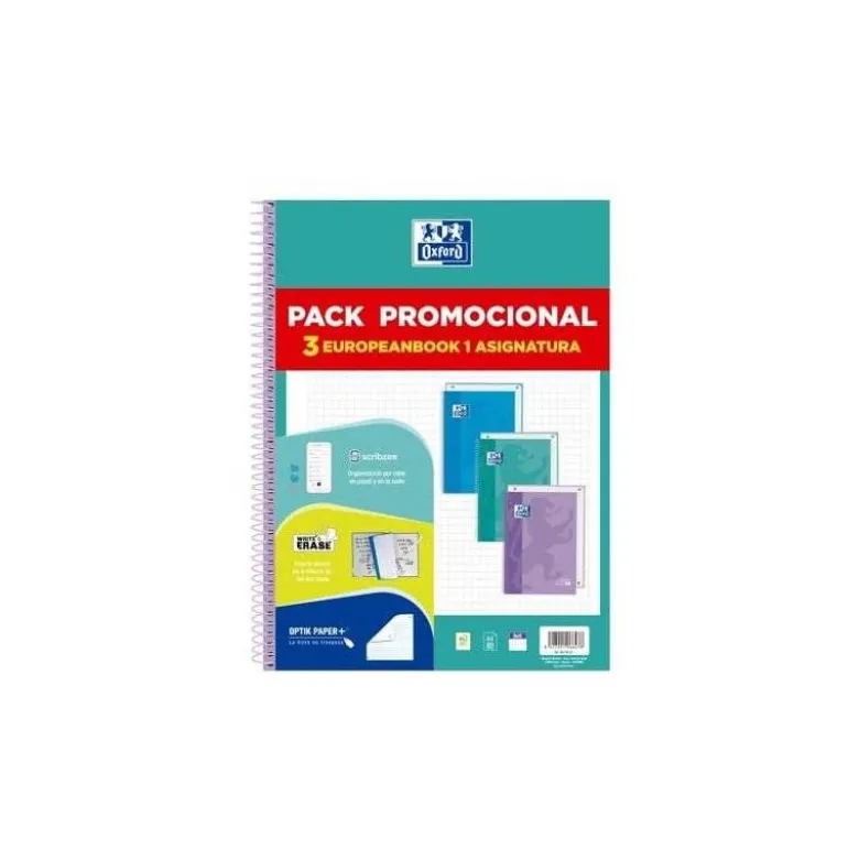 CUADERNO ESPIRAL OXFORD EBOOK 1 TOUCH TAPA EXTRADURA DIN A4+ 80H CUADRO 5 MM PACK DE 3 UNIDADES COLORES PASTEL