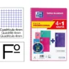 CUADERNO ESPIRAL OXFORD TAPA BLANDA FOLIO 80 HOJAS 90GR CUADRO 4 MM COLORES TENDENCIAS PACK DE 4+1
