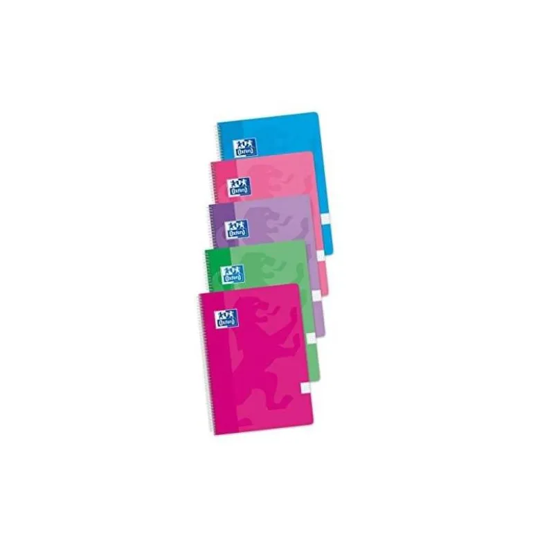CUADERNO ESPIRAL OXFORD TAPA BLANDA FOLIO 80 HOJAS 90GR CUADRO 4 MM COLORES TENDENCIAS PACK DE 4+1