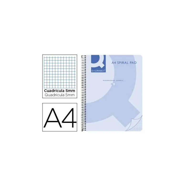 Cuaderno espiral Q-Connect Din A4 micro tapa plastico 80h 70g cuadro 5mm sin bandas 4 taladros azul