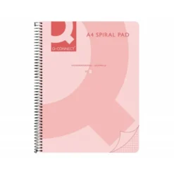 Cuaderno espiral Q-Connect Din A4 micro tapa plastico 80h 70g cuadro 5mm sin bandas 4 taladros rosa