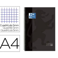 Cuaderno Oxford A4 Gris Tapa Extradura 80 hojas Cuadrícula 5 mm