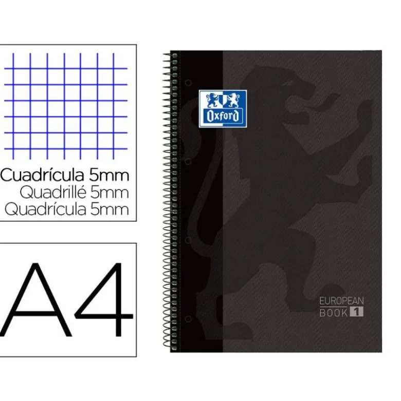 Cuaderno Oxford A4 Gris Tapa Extradura 80 hojas Cuadrícula 5 mm