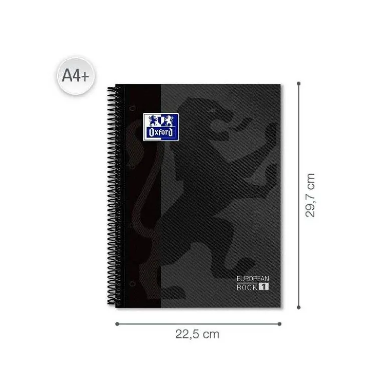 Cuaderno Oxford A4 Gris Tapa Extradura 80 hojas Cuadrícula 5 mm