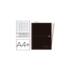 Cuaderno Oxford Ebook 4 DIN A4+ Negro y Rojo 120 hojas Tapa Plastico Cuadricula 5 mm