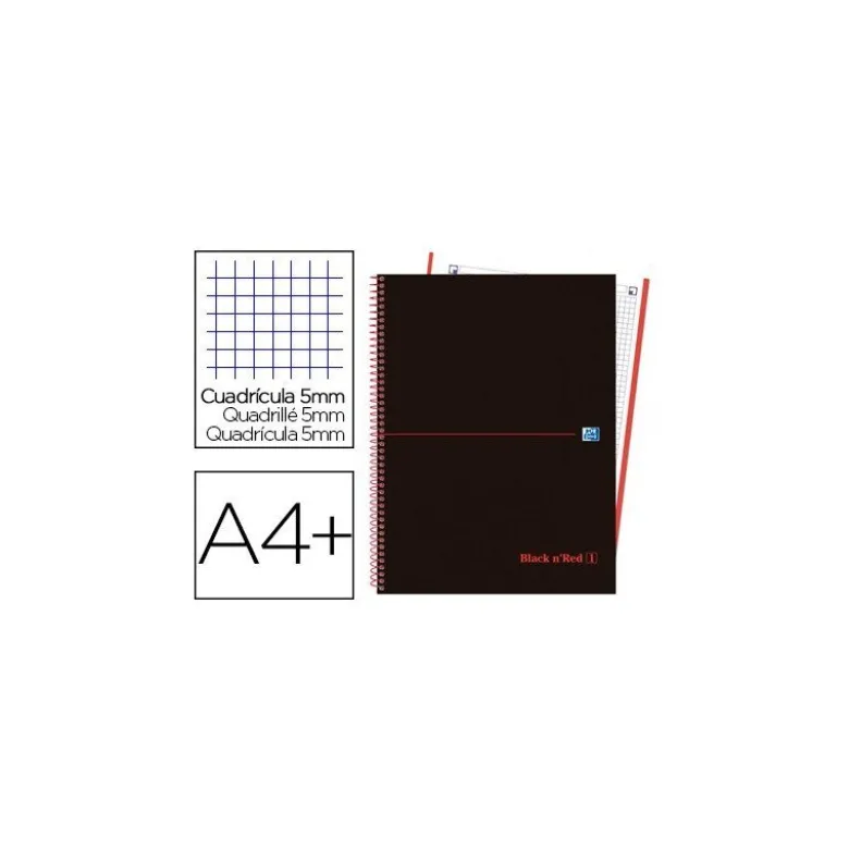 Cuaderno Oxford Ebook 4 DIN A4+ Negro y Rojo 120 hojas Tapa Plastico Cuadricula 5 mm