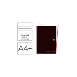 Cuaderno Oxford Ebook 1 DIN A4+ Negro y Rojo 80 hojas Tapa Plastico Rayado Horizontal