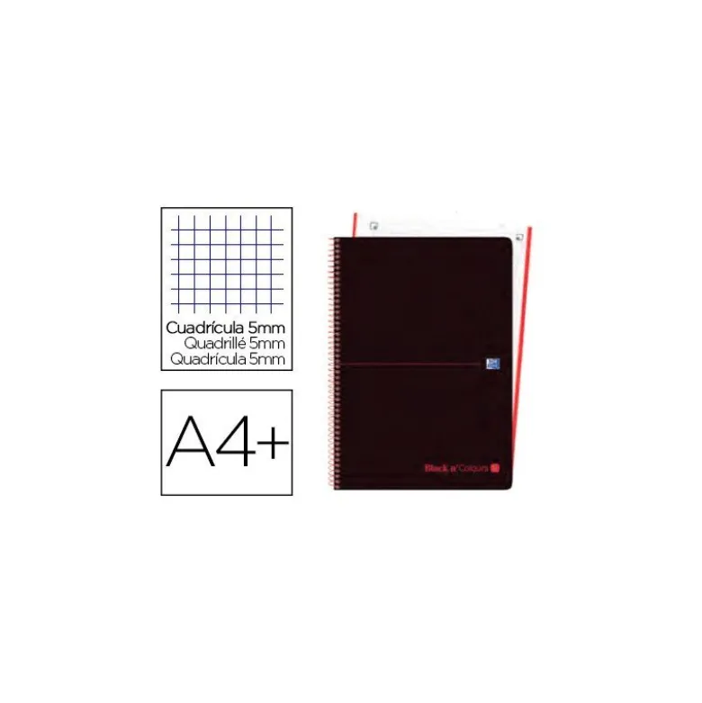 Cuaderno Oxford Ebook 1 DIN A4+ Negro y Rojo 80 hojas Tapa Plastico Cuadricula 5 mm