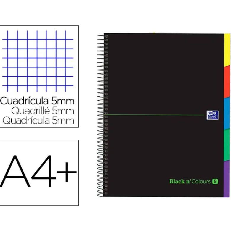 Cuaderno Oxford Ebook 5 DIN A4+ Negro y Verde 100 hojas Tapa Extradura Cuadricula 5 mm