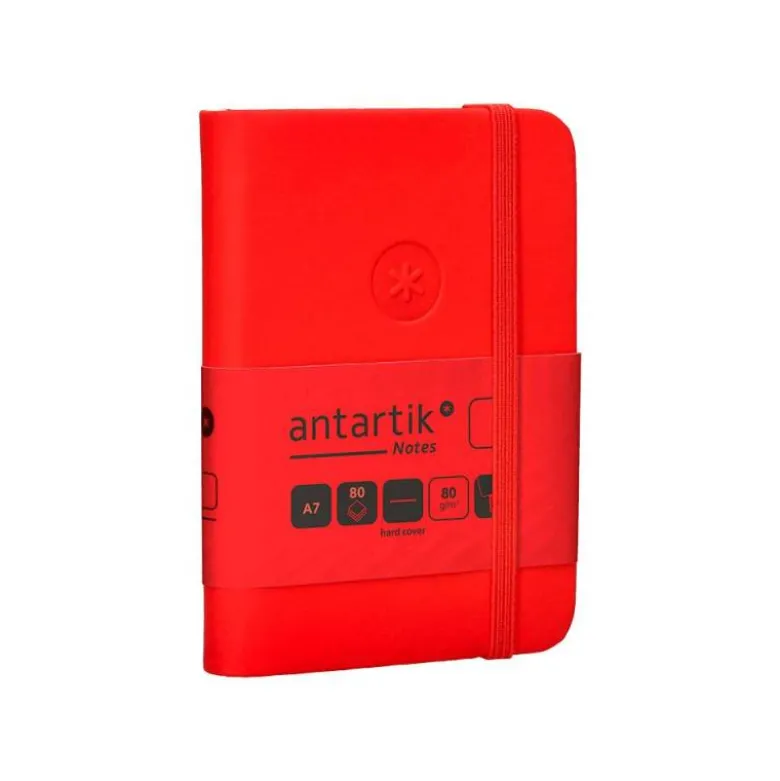 CUADERNO CON GOMILLA ANTARTIK NOTES TAPA DURA A7 HOJAS LISAS ROJO 80 HOJAS 80 GR FSC