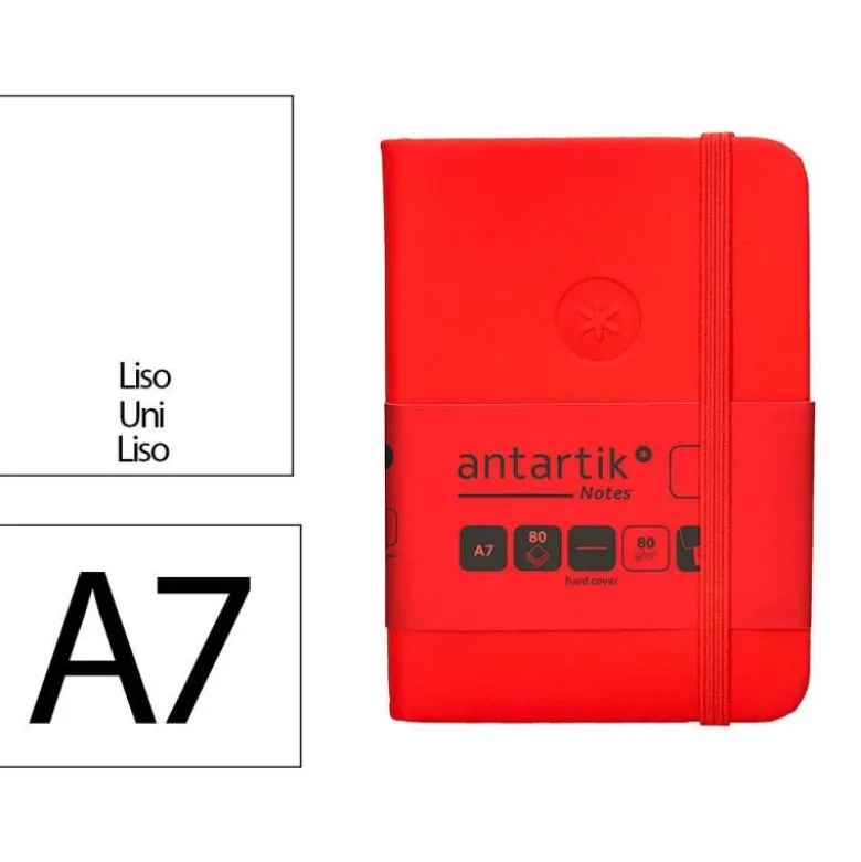 CUADERNO CON GOMILLA ANTARTIK NOTES TAPA DURA A7 HOJAS LISAS ROJO 80 HOJAS 80 GR FSC