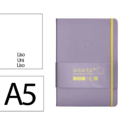 CUADERNO CON GOMILLA ANTARTIK NOTES TAPA DURA A5 HOJAS LISAS MORADO Y AMARILLO 100 HOJAS 80 GR FSC