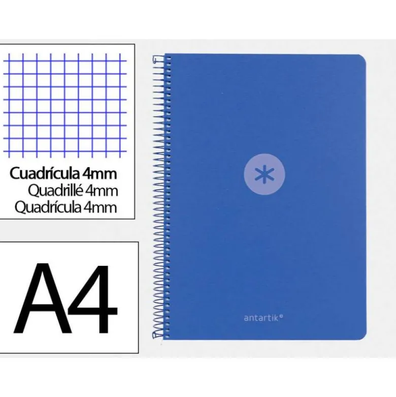 CUADERNO ESPIRAL ANTARTIK A4 TAPA FOAM 80H 90GR CUADRO 4MM CON MARGEN COLOR AZUL
