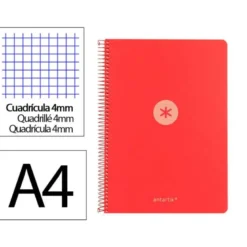 CUADERNO ESPIRAL ANTARTIK A4 TAPA FOAM 80H 90GR CUADRO 4MM CON MARGEN COLOR ROJO