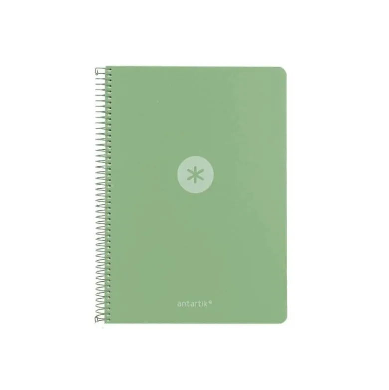 CUADERNO ESPIRAL ANTARTIK A4 TAPA FOAM 80H 90GR CUADRO 4MM CON MARGEN COLOR VERDE MATCHA